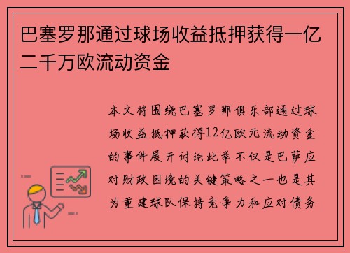 巴塞罗那通过球场收益抵押获得一亿二千万欧流动资金